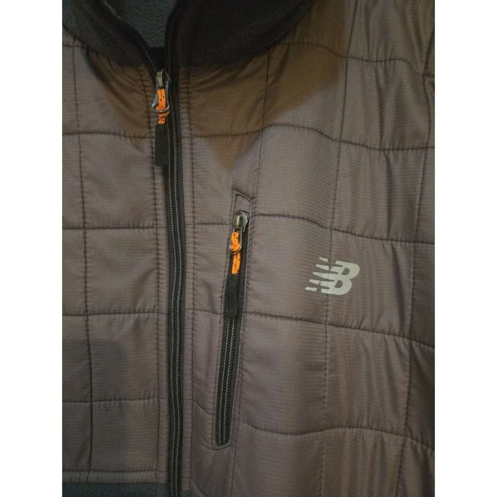 New Balance Men's XL Hybrid Fleece Jacket Quilted Full Zip Blue Gray Orange EUC
